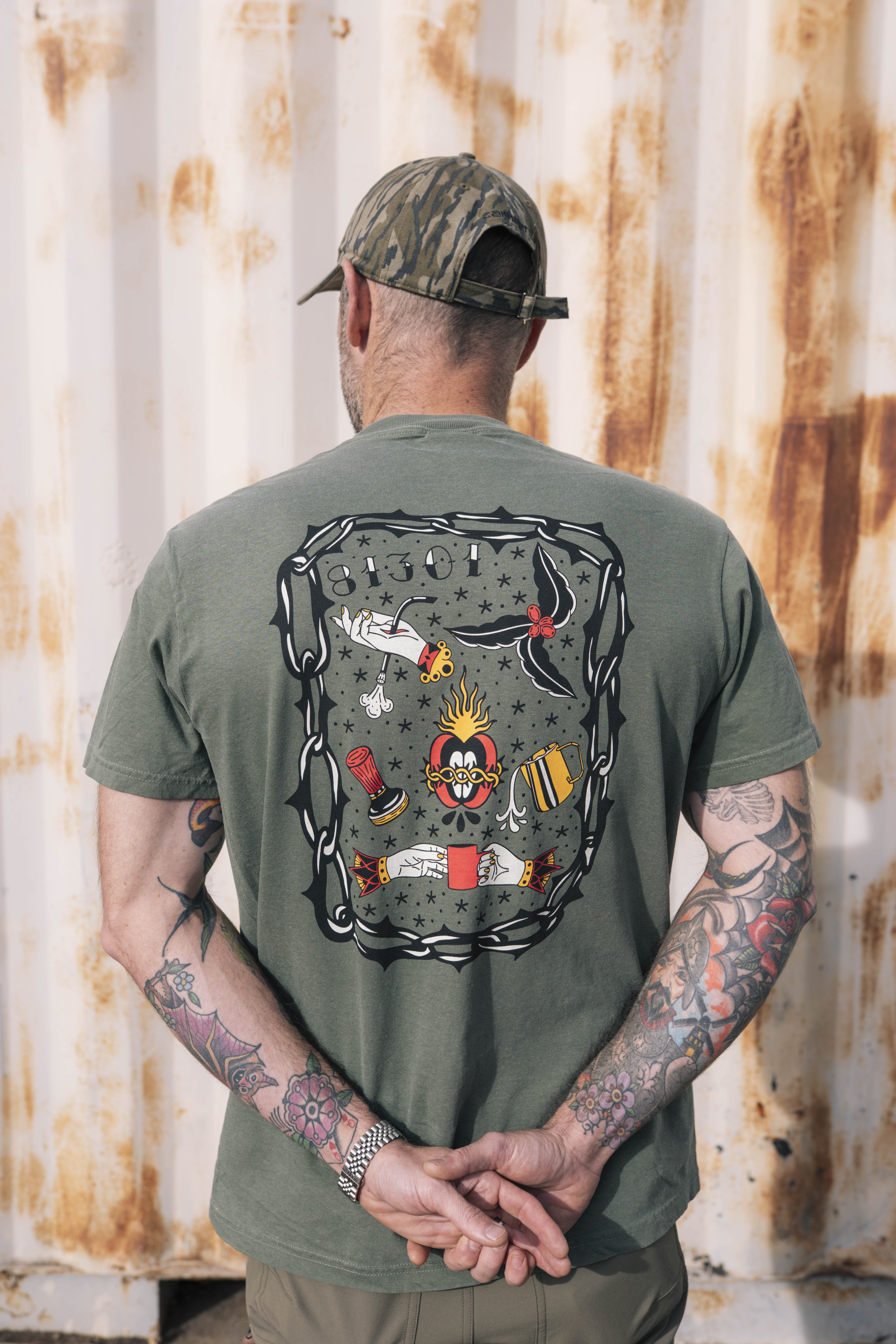 【The BONEZ】Traditional Tattoo Tee 茶色 XXL Easy Flash Tattoo Tee • Army Green – Easy Coffee Roasters